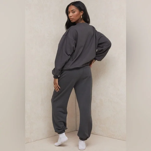 House of CB Charcoal Fleece Back Jogging Trousers - Picture 3 of 8